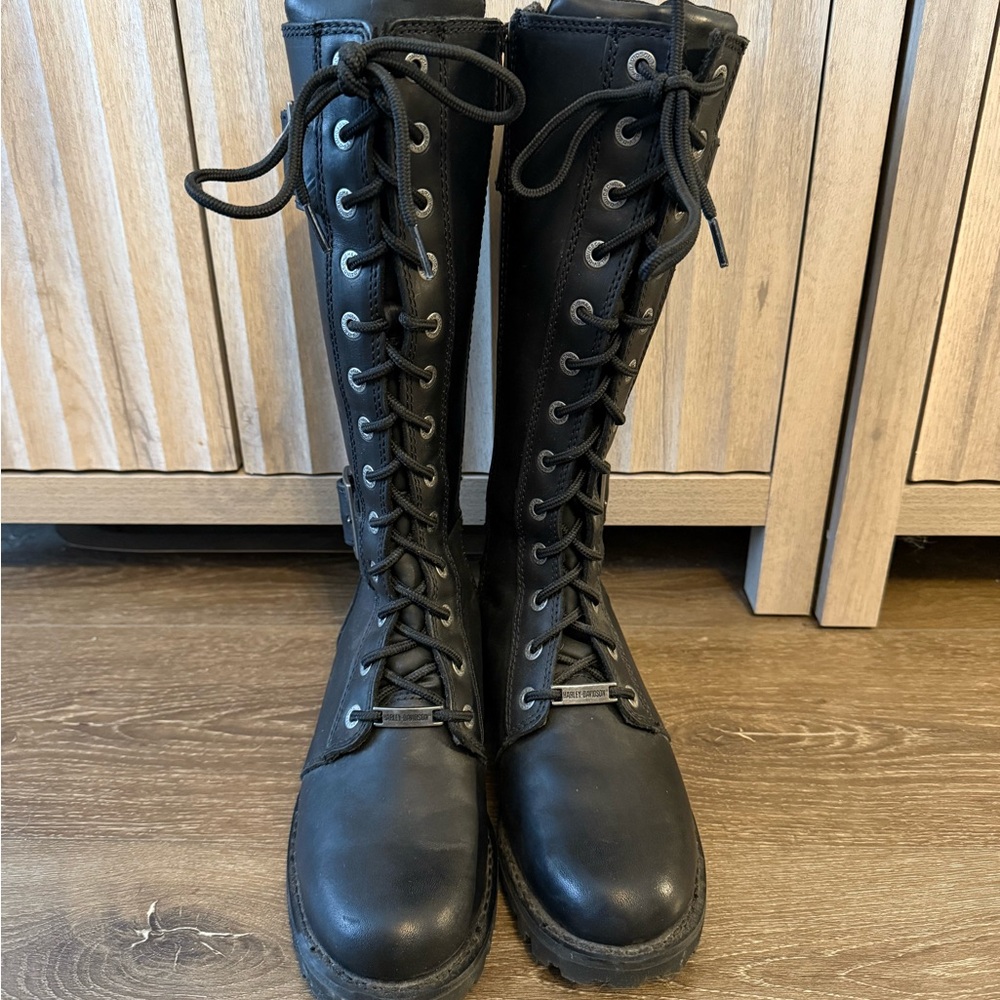 Harley-Davidson Black Moto Boots Lace Up 8.5 - Picture 2 of 8